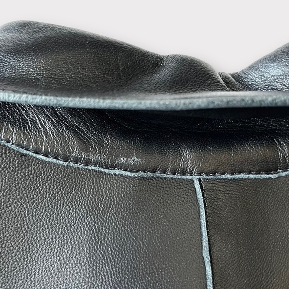 90s Express Leather Moto Fitted Shirt Light Jacket Button Front Black M - Picture 9 of 9